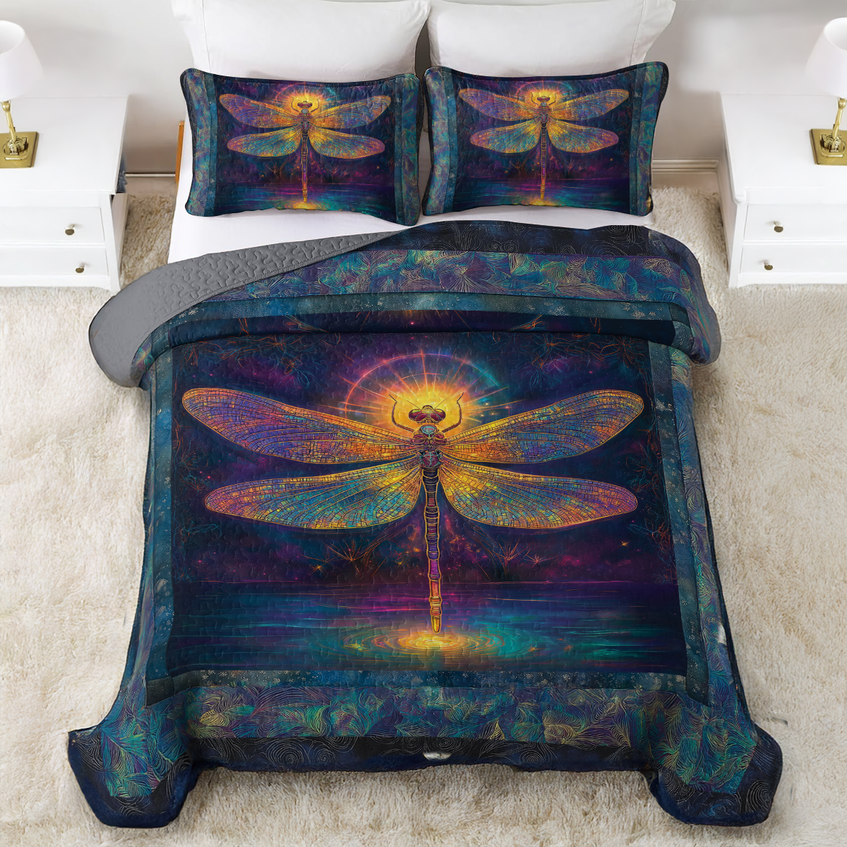 Shineful All Season Quilt 3-Piece Set Golden Glow Dragonfly