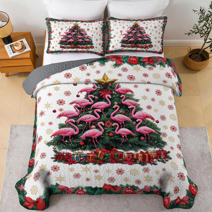 Shineful All Season Quilt 3-Piece Set - Tropical Christmas Flamingo