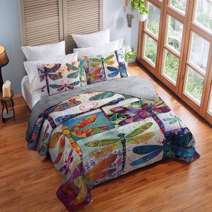 Shineful All Season Quilt 3-Piece Set Dragonfly Harmony