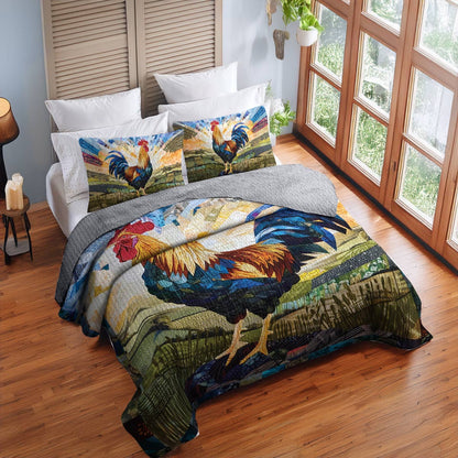 Shineful All Season Quilt 3-Piece Set Rooster Sunrise
