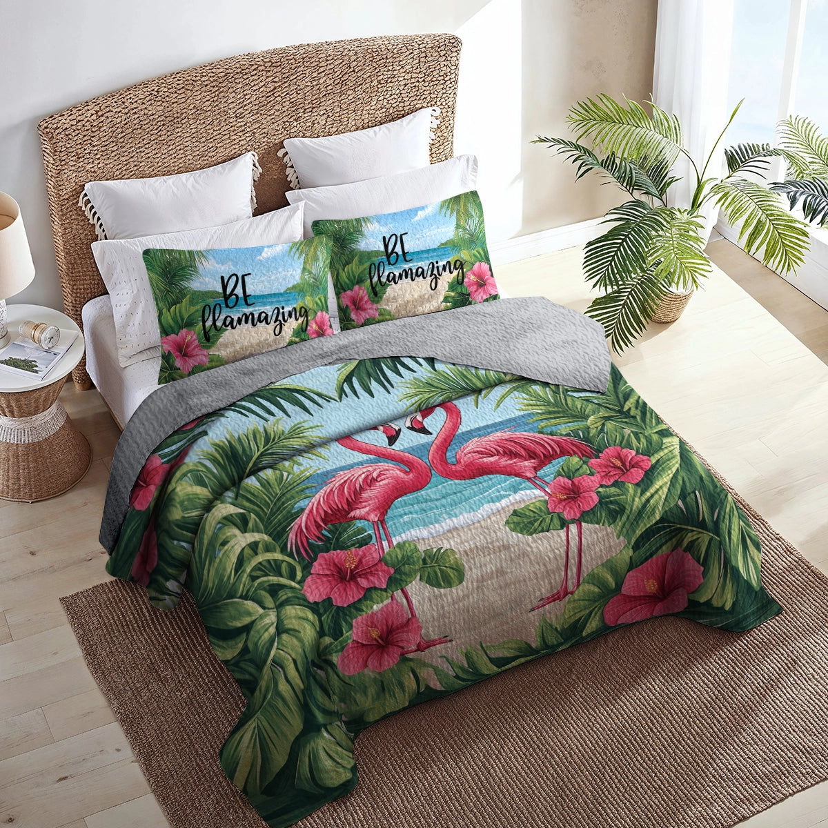 Shineful All Season Quilt 3-Piece Set - Be Flamingo-mazing