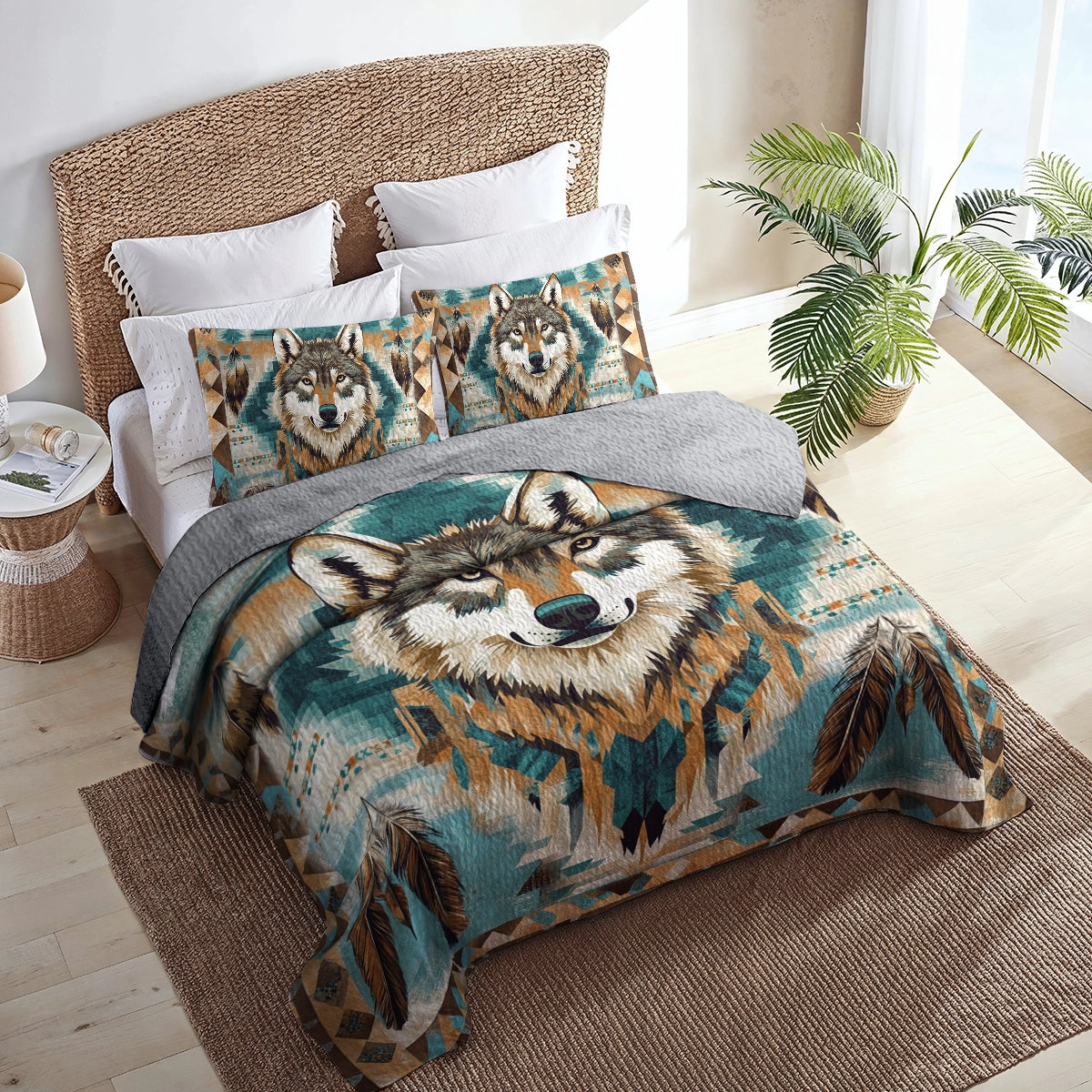 Shineful All Season Quilt 3-Piece Set Native American Wild Spirit