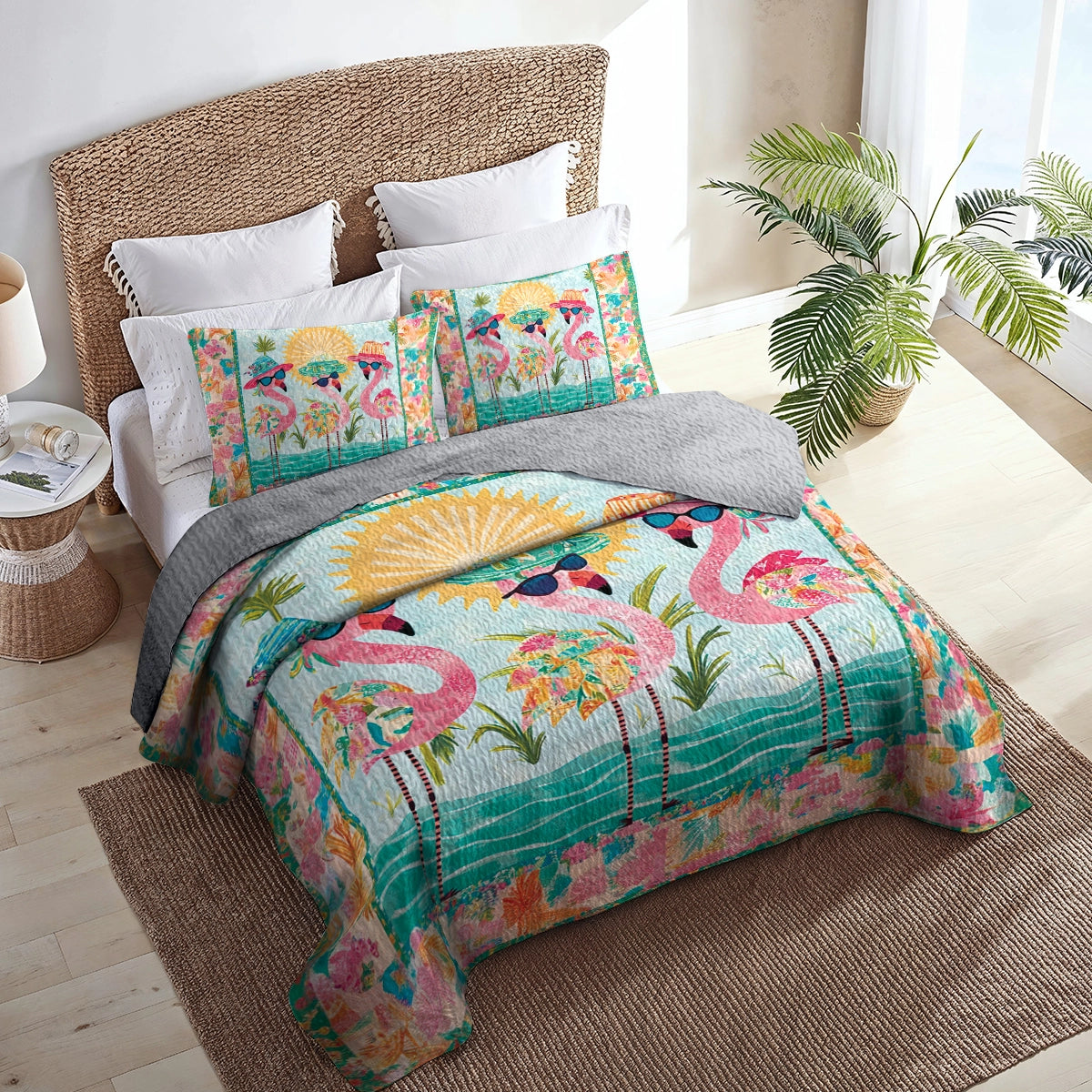 Shineful All Season Quilt 3-Piece Set Beach Party Flamingo