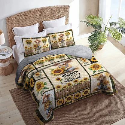 Shineful All Season Quilt 3-Piece Set Happy Sunflower Farm Scarecrow