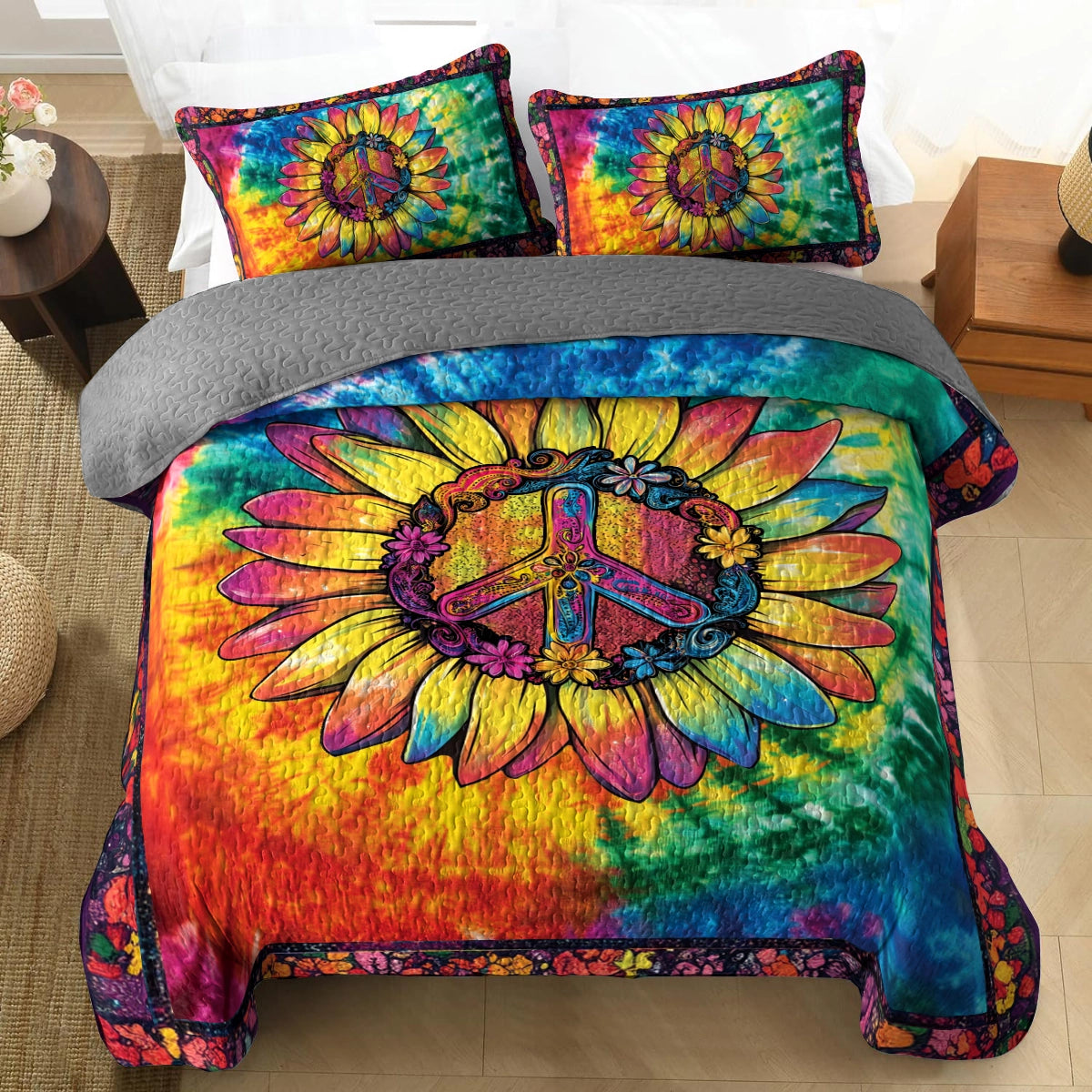 Shineful All Season Quilt 3-Piece Set Hippie Spirit Sunflower