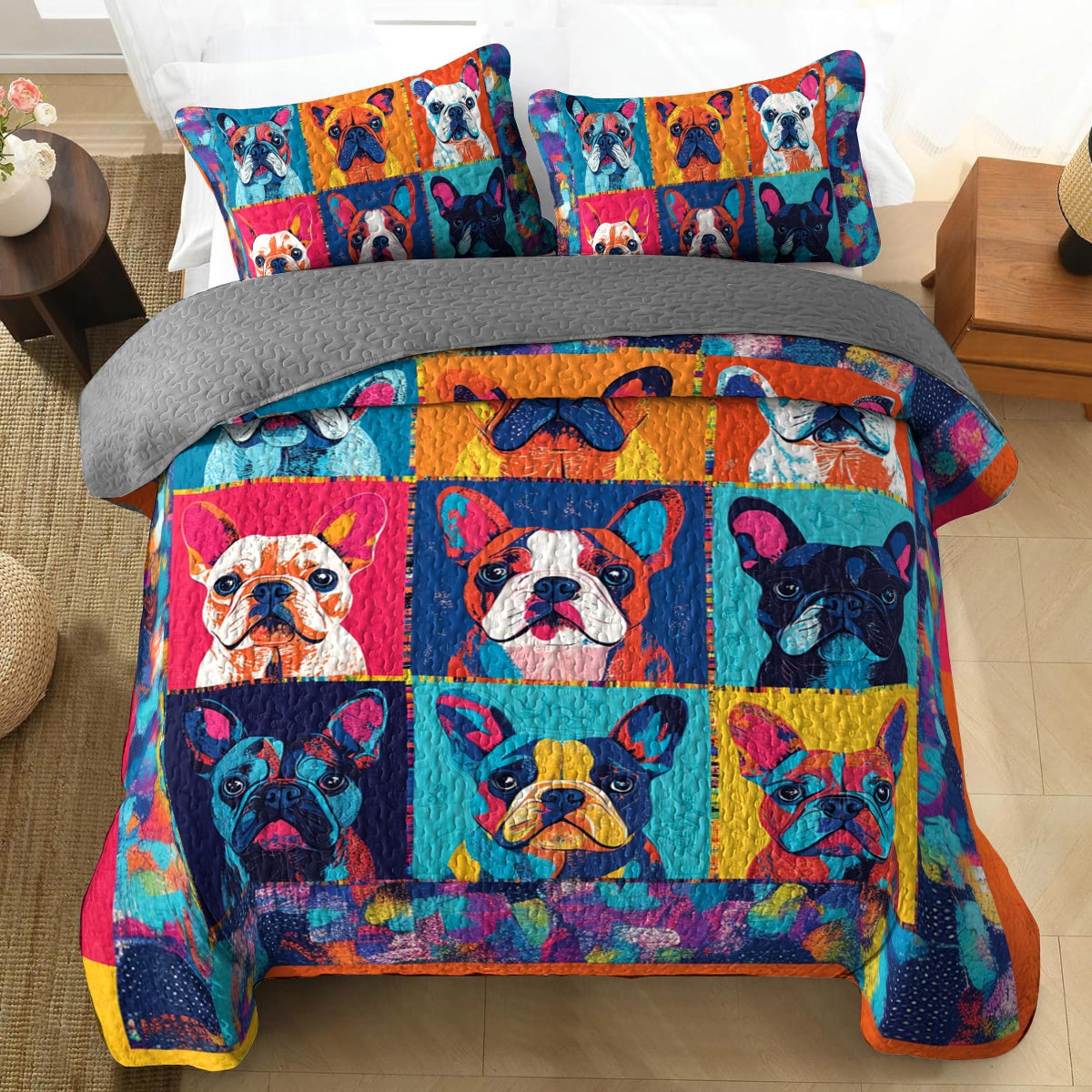 Shineful All Season Quilt 3-Piece Set Bulldog Pop Art