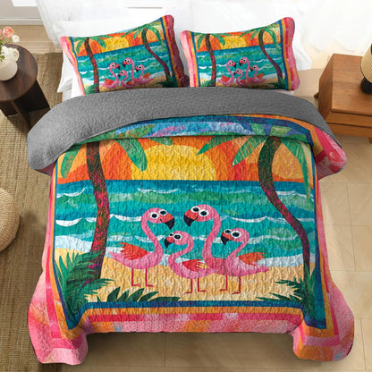 Shineful All Season Quilt 3-Piece Set Flamingo Family