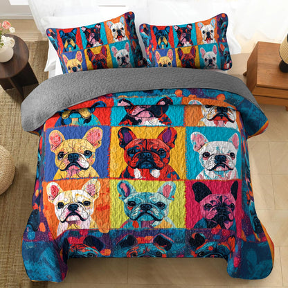 Shineful All Season Quilt 3-Piece Set Bold Frenchie Faces