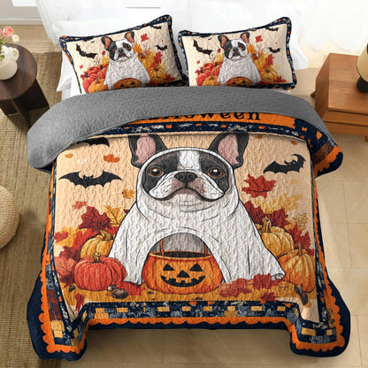 Shineful All Season Quilt 3-Piece Set - Ghostly Frenchie Halloween