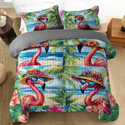 Shineful All Season Quilt 3-Piece Set - Tropical Flamingo Dreams