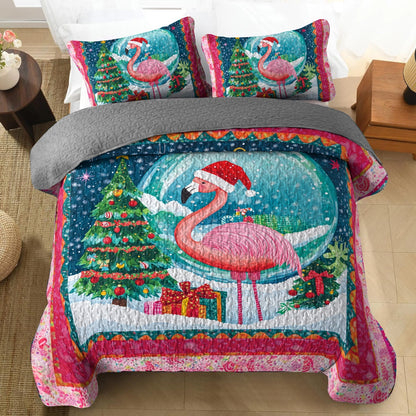 Shineful All Season Quilt 3-Piece Set Holiday Flamingo Wonderland