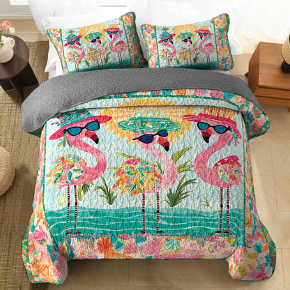 Shineful All Season Quilt 3-Piece Set Beach Party Flamingo