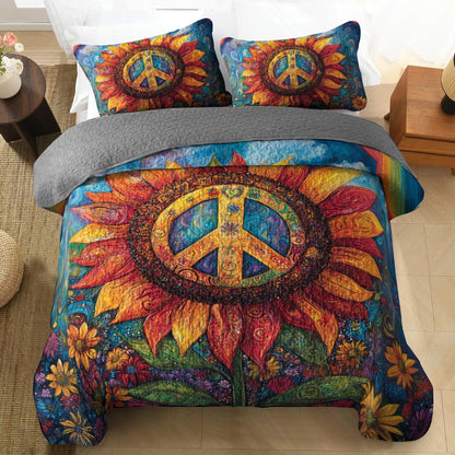 Shineful All Season Quilt 3-Piece Set - Hippie Sunflower Peace