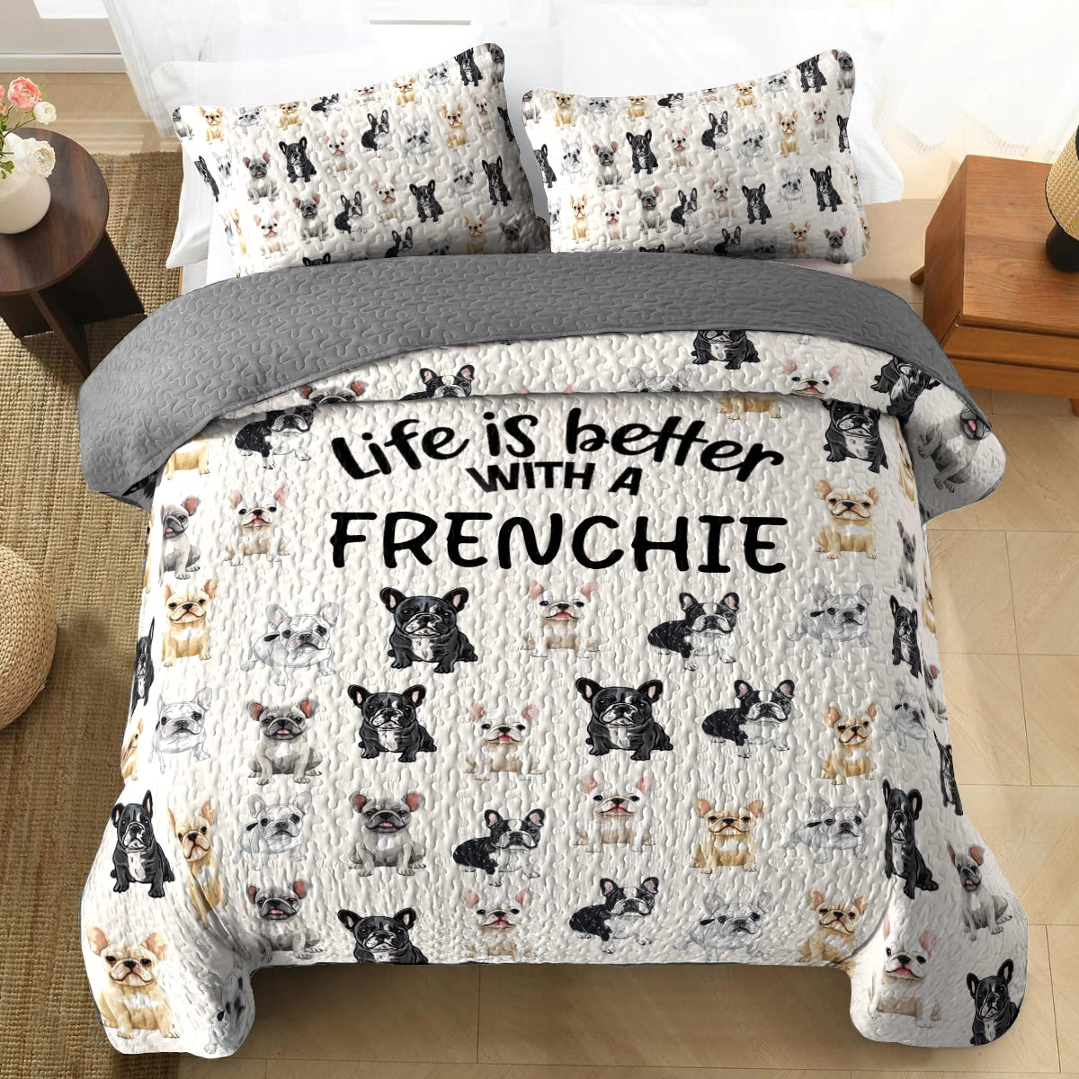 Shineful All Season Quilt 3-Piece Set - Life is better with a Frenchie