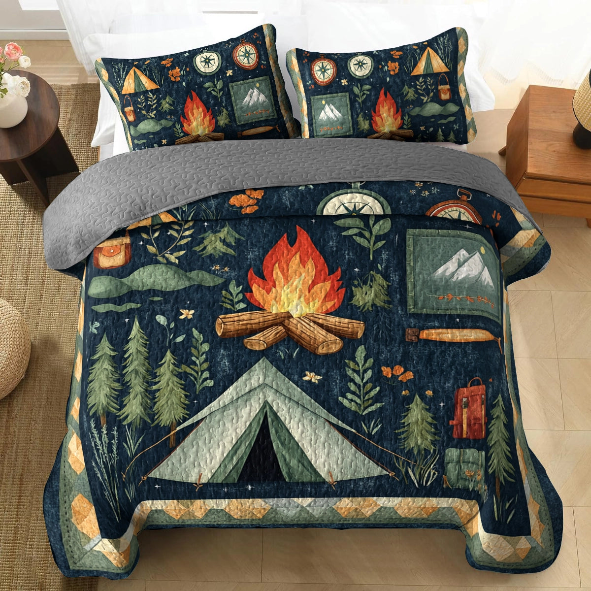 Shineful All Season Quilt 3-Piece Set Camping Adventure Awaits