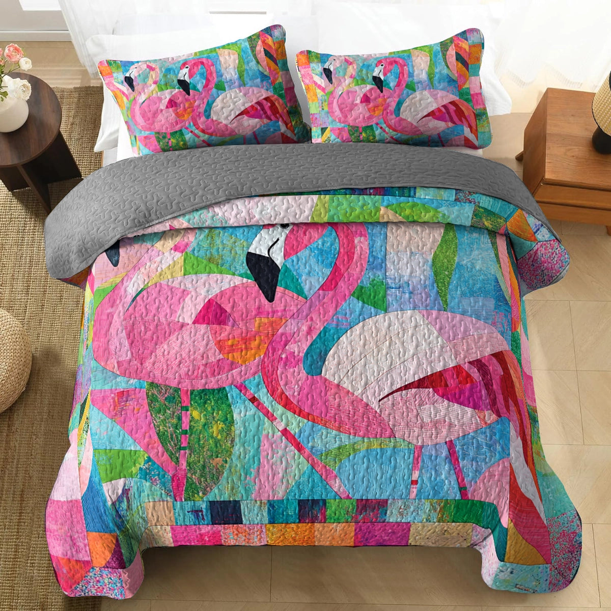 Shineful All Season Quilt 3-Piece Set Flamingo Fantasy