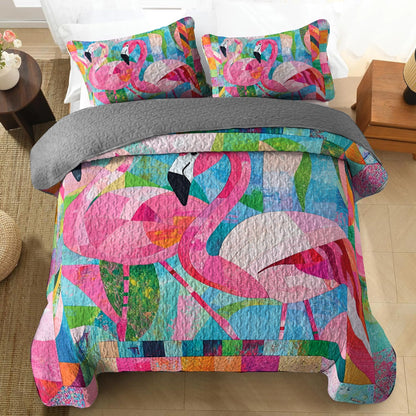 Shineful All Season Quilt 3-Piece Set Flamingo Fantasy