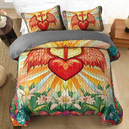 Shineful All Season Quilt 3-Piece Set Heart of Grace