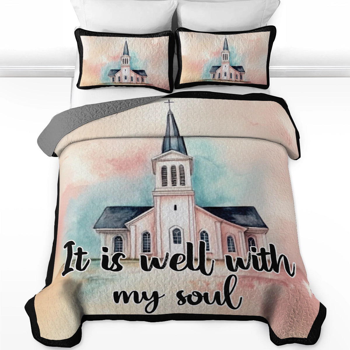 Shineful All Season Quilt 3-Piece Set - Peaceful Church & God's Love