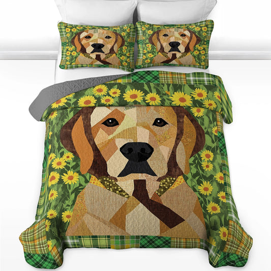 Shineful All Season Quilt 3-Piece Set - Flowers & Labrador Dreams