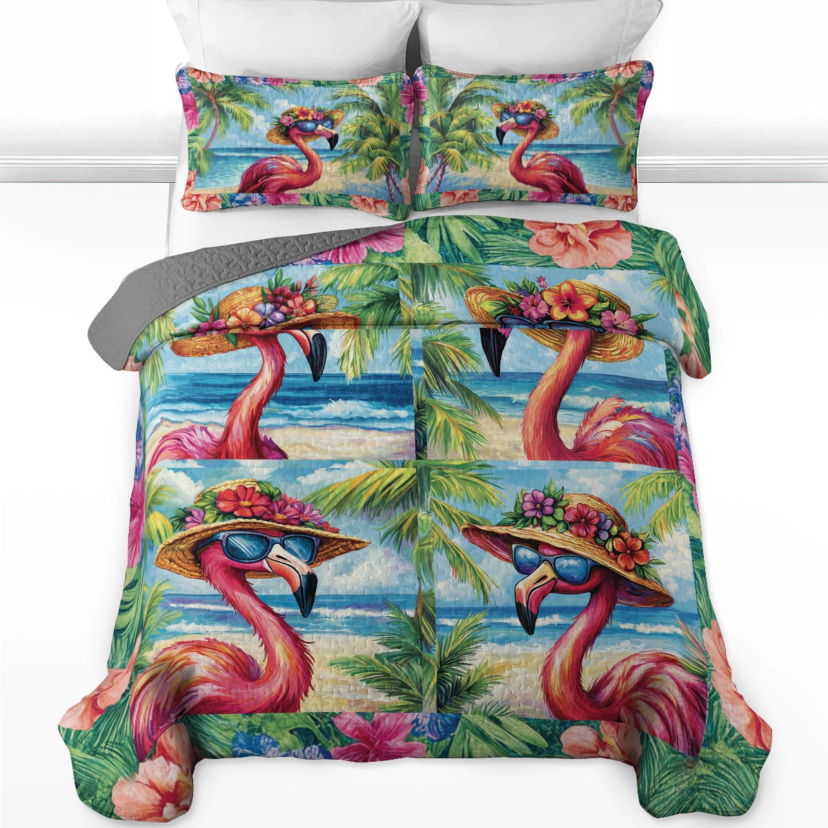 Shineful All Season Quilt 3-Piece Set - Tropical Flamingo Dreams