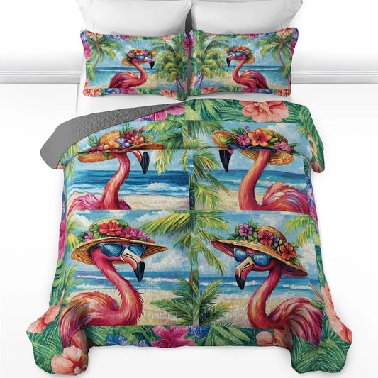 Shineful All Season Quilt 3-Piece Set - Tropical Flamingo Dreams