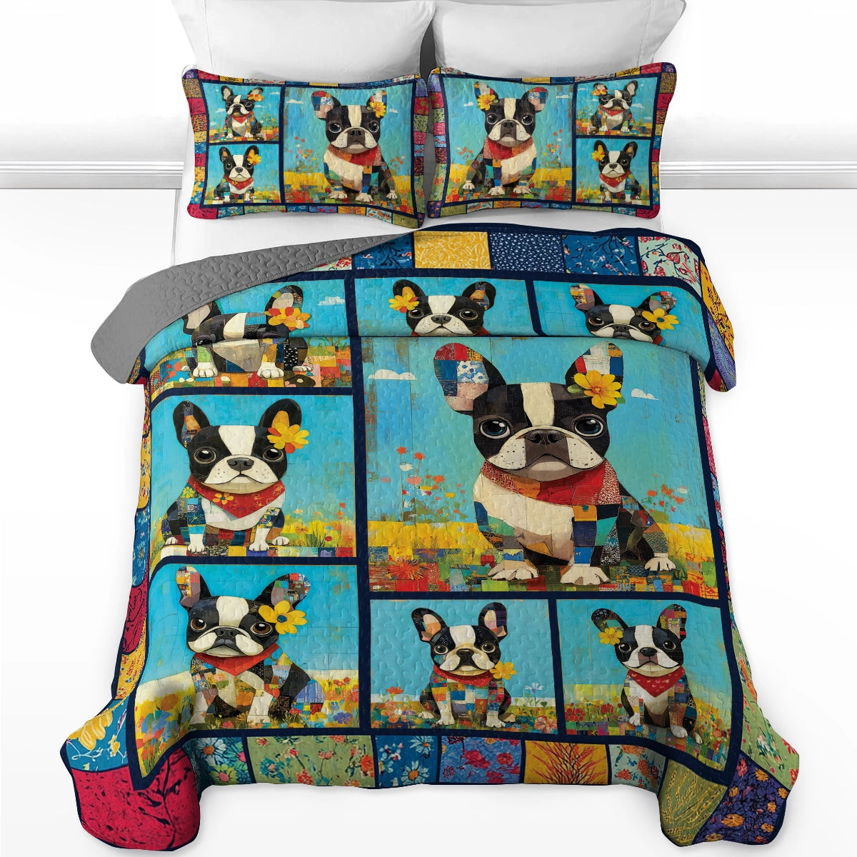 Shineful All Season Quilt 3-Piece Set - Frenchie Patchwork Paradise