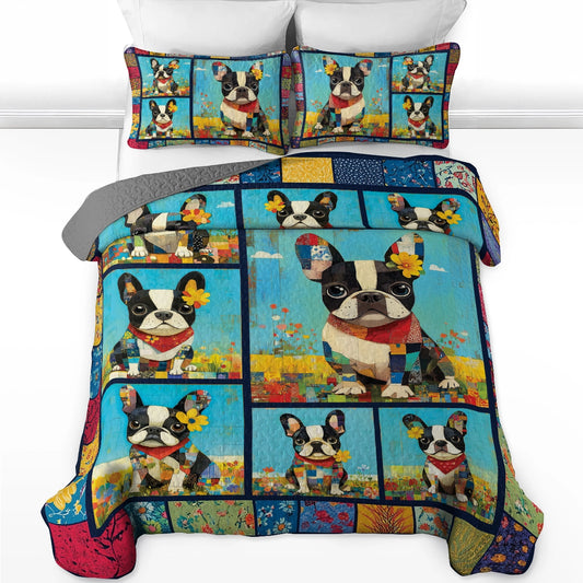 Shineful All Season Quilt 3-Piece Set - Frenchie Patchwork Paradise