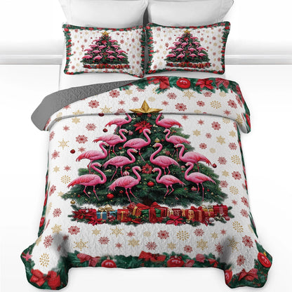 Shineful All Season Quilt 3-Piece Set - Tropical Christmas Flamingo
