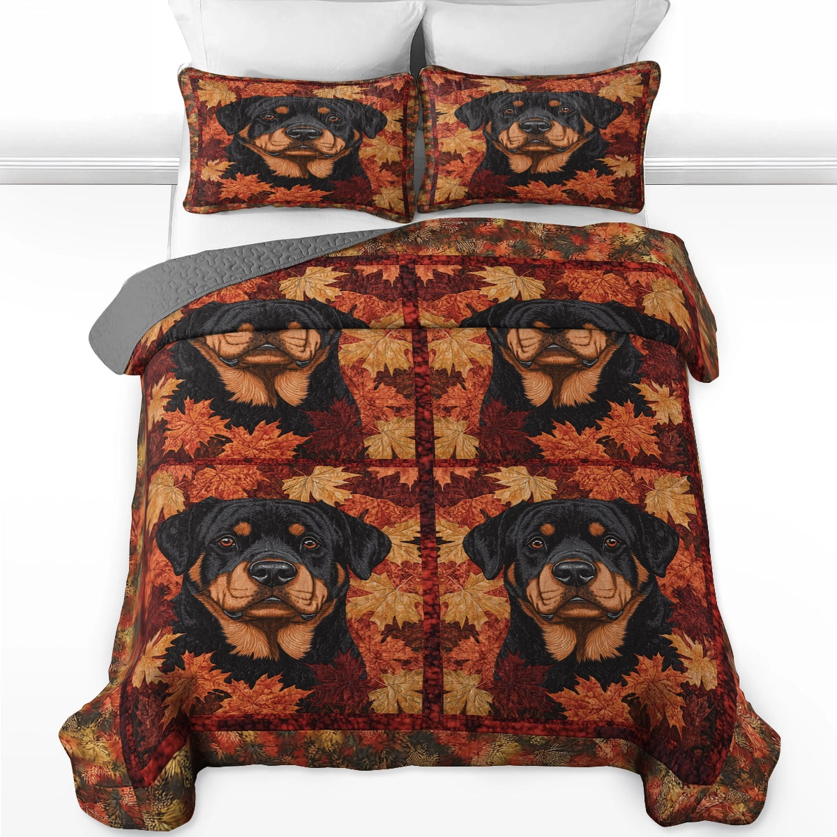Shineful All Season Quilt 3-Piece Set - Rottweiler & Autumn Leaves