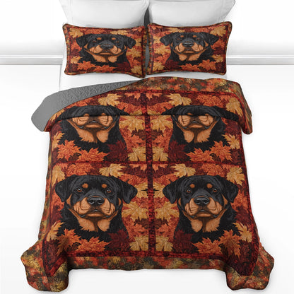 Shineful All Season Quilt 3-Piece Set - Rottweiler & Autumn Leaves