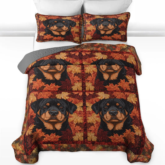Shineful All Season Quilt 3-Piece Set - Rottweiler & Autumn Leaves