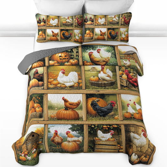 Shineful All Season Quilt 3-Piece Set Harvest Farmyard Chicken