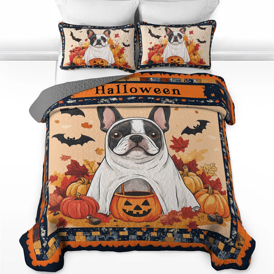 Shineful All Season Quilt 3-Piece Set - Ghostly Frenchie Halloween