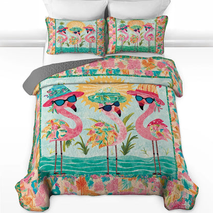 Shineful All Season Quilt 3-Piece Set Beach Party Flamingo