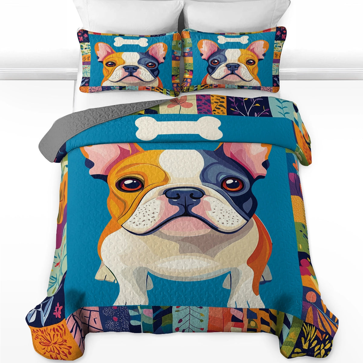 Shineful All Season Quilt 3-Piece Set - Colorful Frenchie