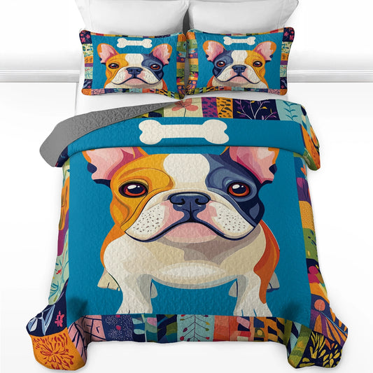 Shineful All Season Quilt 3-Piece Set - Colorful Frenchie