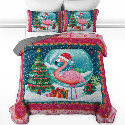 Shineful All Season Quilt 3-Piece Set Holiday Flamingo Wonderland