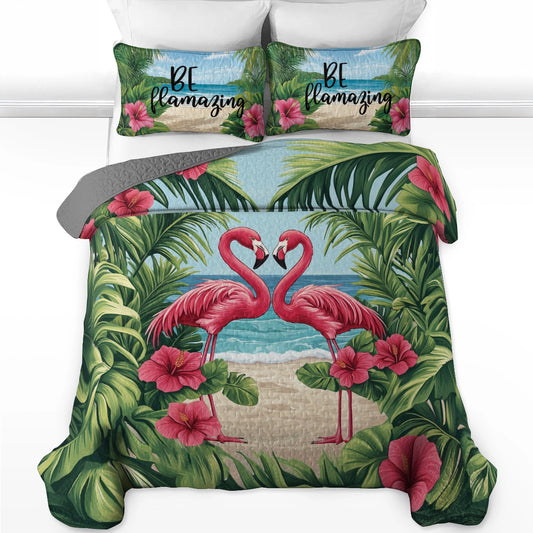 Shineful All Season Quilt 3-Piece Set - Be Flamingo-mazing