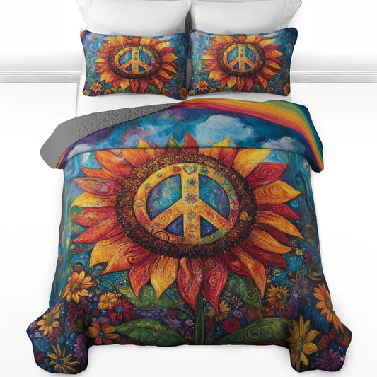 Shineful All Season Quilt 3-Piece Set - Hippie Sunflower Peace