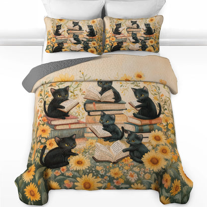 Shineful All Season Quilt 3-Piece Set - Curious Kittens Reading