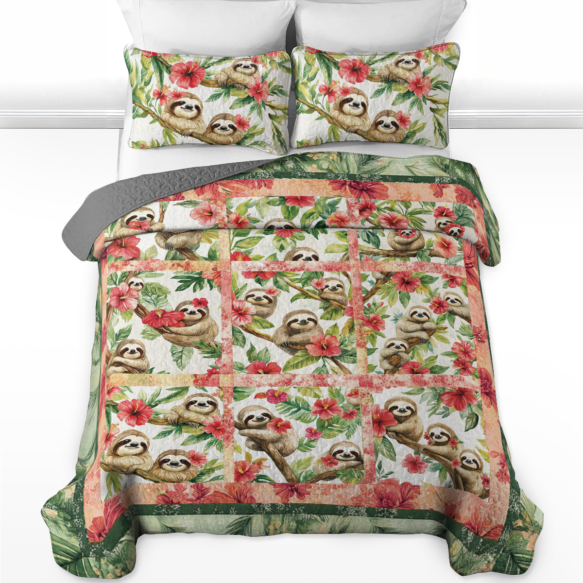 Shineful All Season Quilt 3-Piece Set Tropical Sloth Haven
