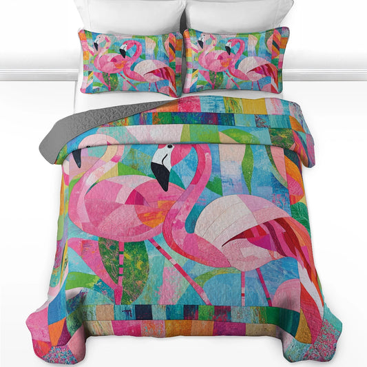 Shineful All Season Quilt 3-Piece Set Flamingo Fantasy