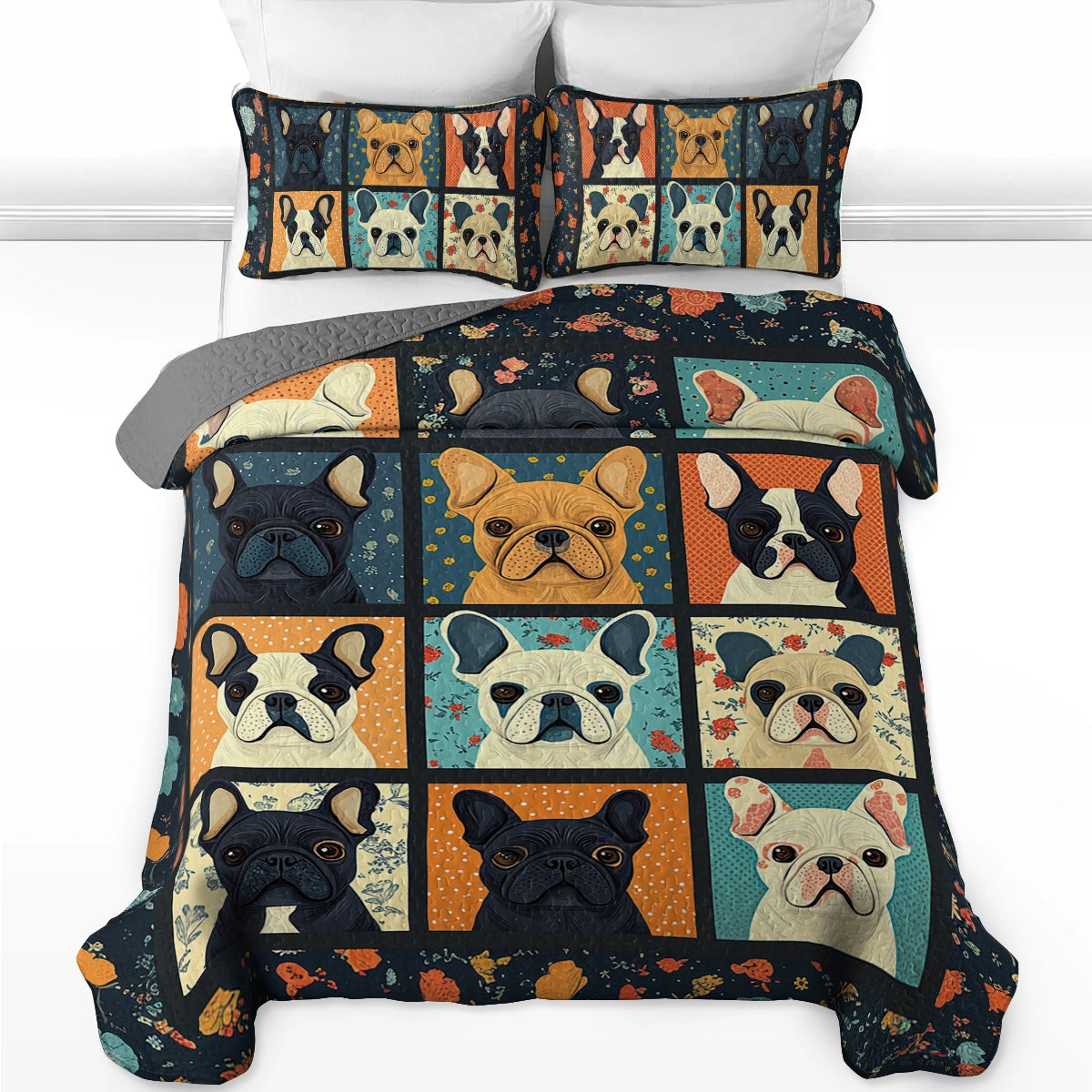 Shineful All Season Quilt 3-Piece Set - French Bulldog Cuddle