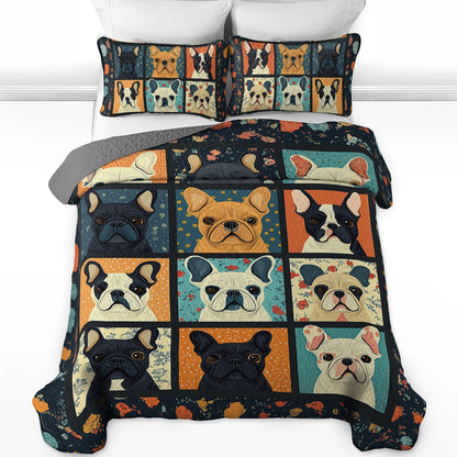 Shineful All Season Quilt 3-Piece Set - French Bulldog Cuddle