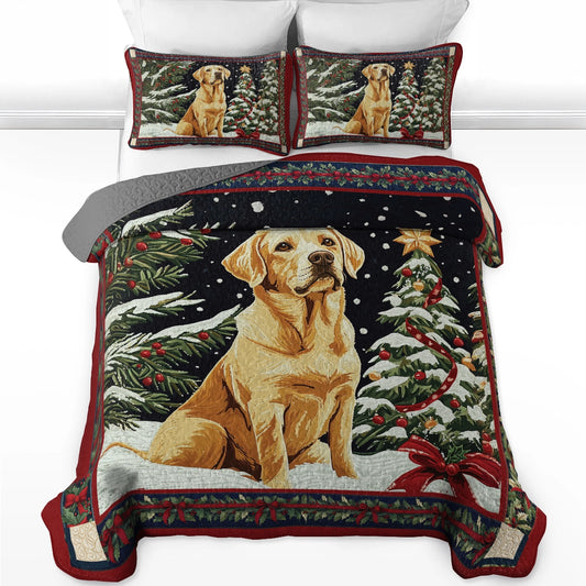 Shineful All Season Quilt 3-Piece Set - Snowy Night with My Labrador