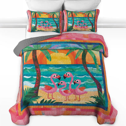 Shineful All Season Quilt 3-Piece Set Flamingo Family