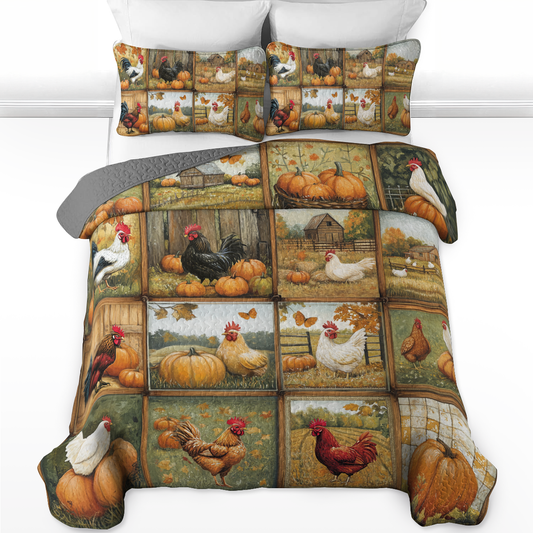 Shineful All Season Quilt 3-Piece Set Heritage Hens & Pumpkins