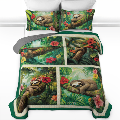 Shineful All Season Quilt 3-Piece Set Sleepy Sloth Paradise