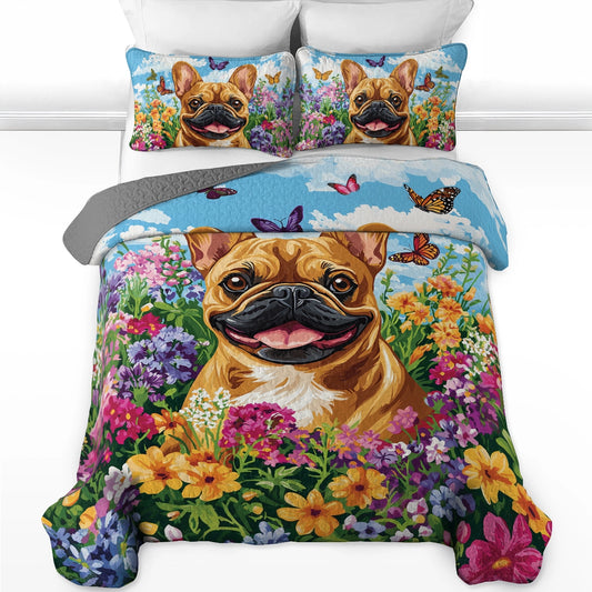 Shineful All Season Quilt 3-Piece Set - Frenchie Floral Fantasy